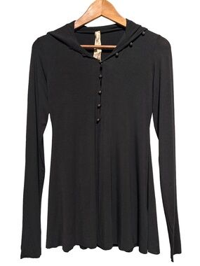 BAILEY 44 Black Button Drape Tunic Goth Minimalist Quiet Luxury Top